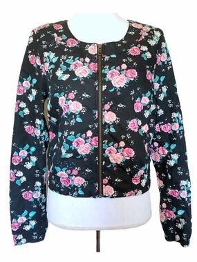 Divided by H&M Light Floral Long Sleeve Bomber Jacket Size 10